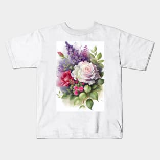 Rose Valentine Flower Bouquet Watercolor Kids T-Shirt